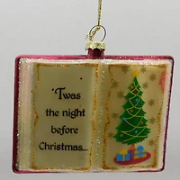 Glittered Twas the Night Before Christmas Book Glass Ornament - 3.5"