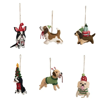 Hello Honey® 6 Pack 5.5" Christmas Dog Wool Felt Ornaments