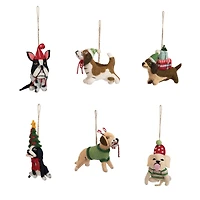 Hello Honey® 6 Pack 5.5" Christmas Dog Wool Felt Ornaments