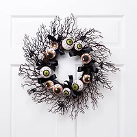 24'' Unlit Eyeballs and Spiders Halloween Twig Wreath