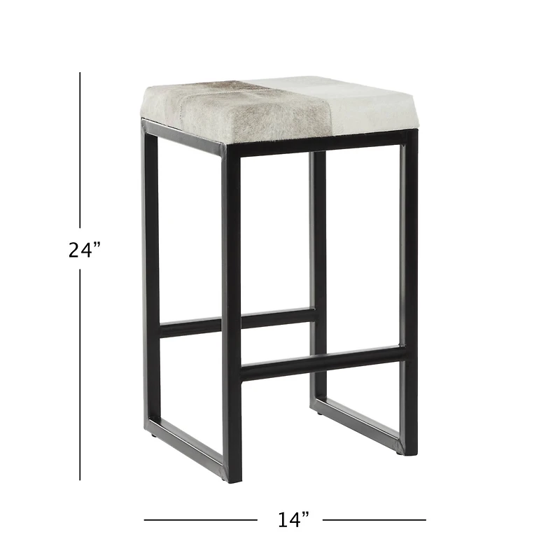Black Iron and Leather Industrial Stool, 24" x 14" x 14"