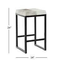 Black Iron and Leather Industrial Stool, 24" x 14" x 14"
