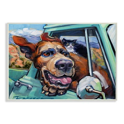 Stupell Industries Cat and Dog in Truck Window Wild Ride Wall Plaque