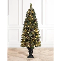 5ft. Pre-Lit Flocked Pine Artificial Christmas Tree in Black Urn, Warm White Lights