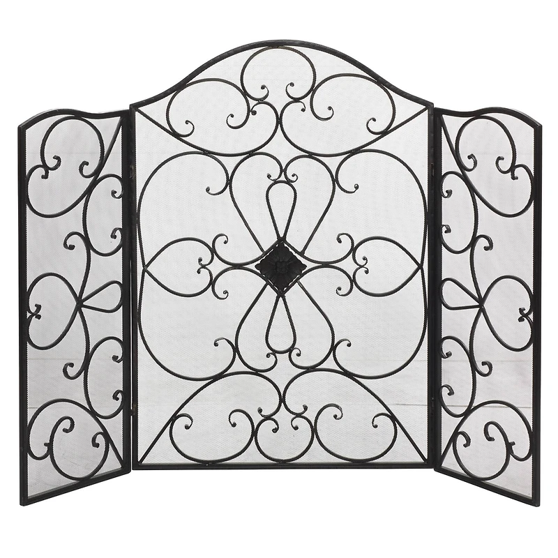 Black Metal Traditional Fireplace Screen, 36" x 49" x 1"