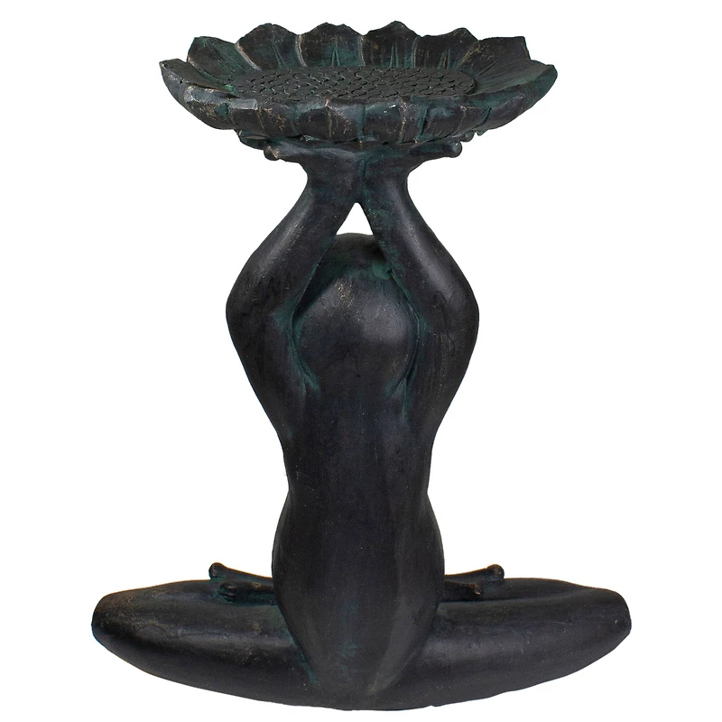 22.25" Gray Yoga Frog With Bird Feeder Outdoor Garden Statue