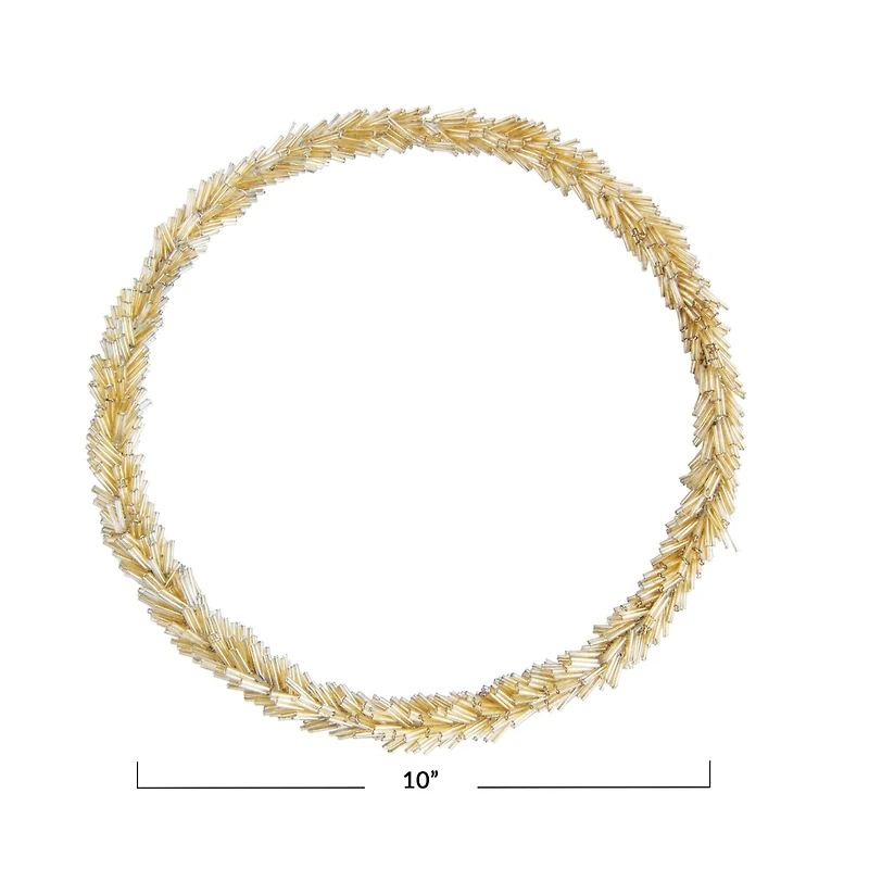 Hello Honey® 10" Gold Round Wire & Glass Bead Wreath