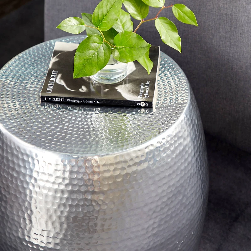 Silver Aluminum Contemporary Accent Table