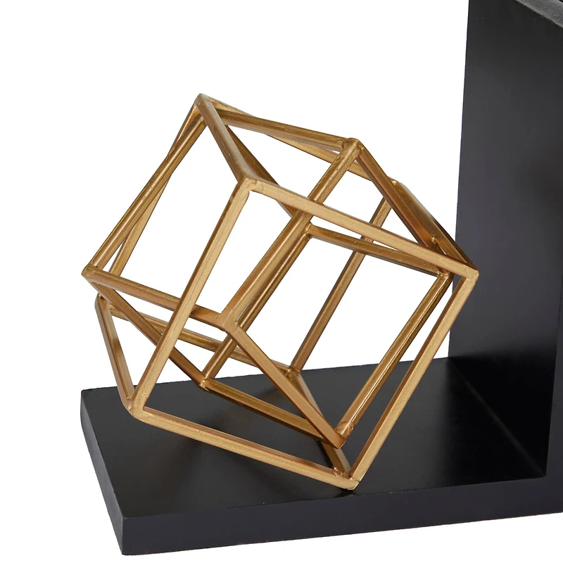 The Novogratz 8" Gold Stainless Steel Overlapping Cube Geometric Bookends with Black Bases Set
