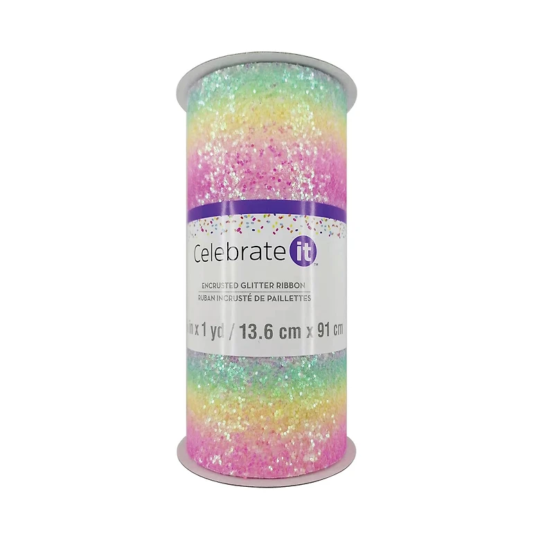 5.375" x 1yd. Pastel Rainbow Encrusted Glitter Ribbon by Celebrate It®
