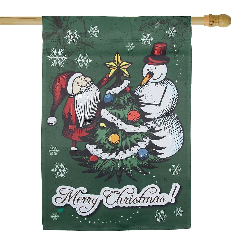 Merry Christmas Santa and Snowman Outside House Flag 28" x 40"