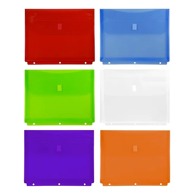 JAM Paper 9.5" x 11.5" Plastic 3 Hole Punch Binder Hook & Loop Closure Envelopes, 6ct.