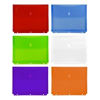 JAM Paper 9.5" x 11.5" Plastic 3 Hole Punch Binder Hook & Loop Closure Envelopes, 6ct.