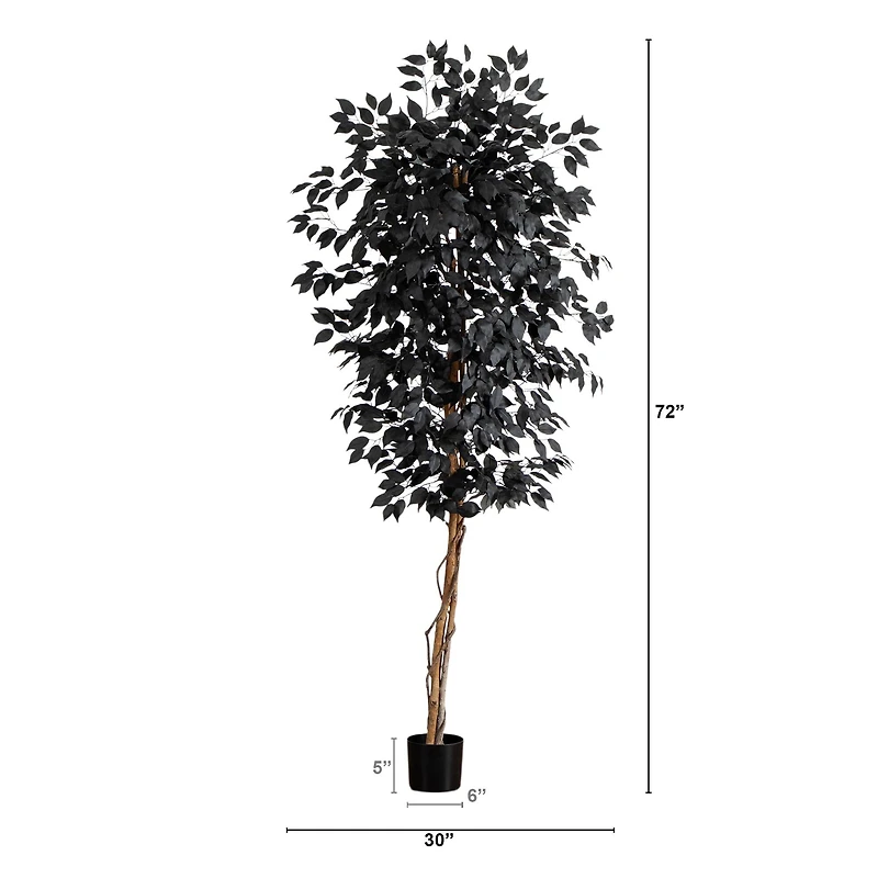 6ft. Artificial Halloween Black Ficus Tree with Natural Trunk