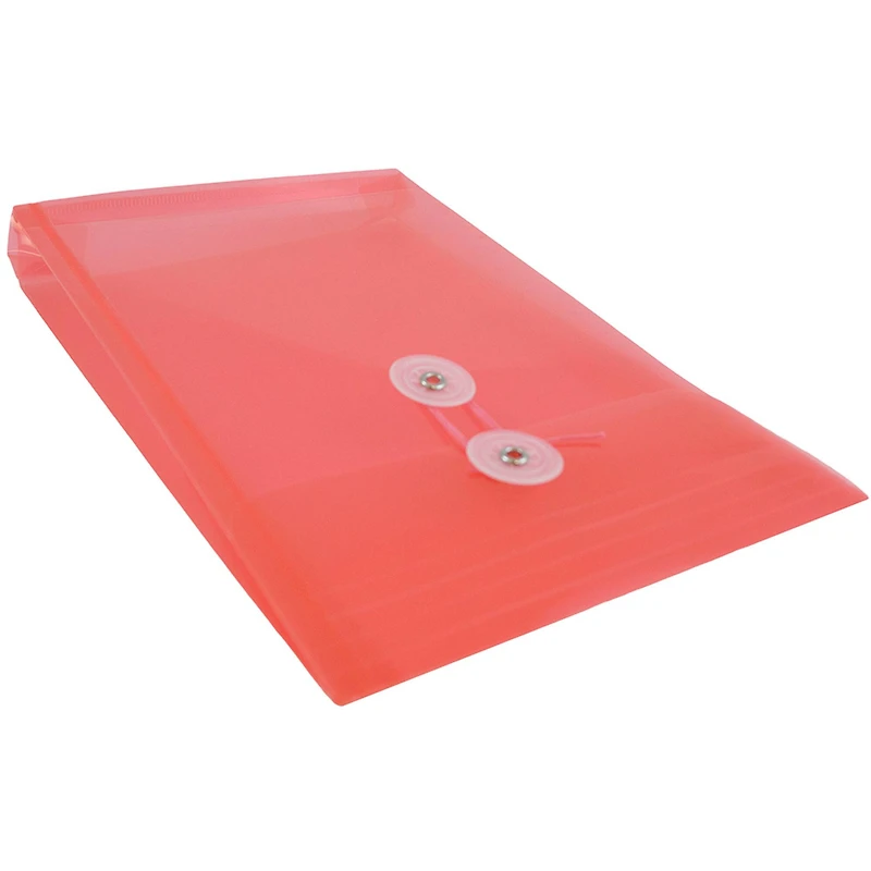 JAM Paper 6.25" x 9.25" Pink Button & String Closure Plastic Envelope, 12ct.