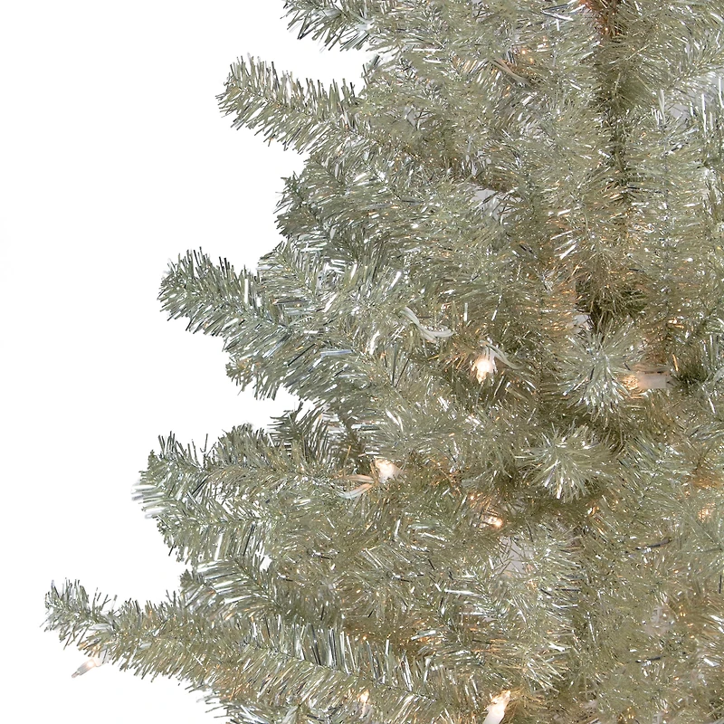 7ft. Pre-Lit Metallic Platinum Artificial Tinsel Christmas Tree, Clear Lights