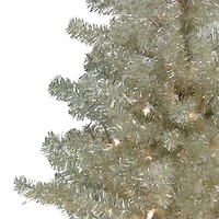 7ft. Pre-Lit Metallic Platinum Artificial Tinsel Christmas Tree, Clear Lights