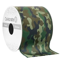 2.5" x 3yd. Wired Green Camo Ribbon by Celebrate It™ Classic