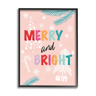 Stupell Industries Merry & Bright Pastel Phrase Framed Giclee Art