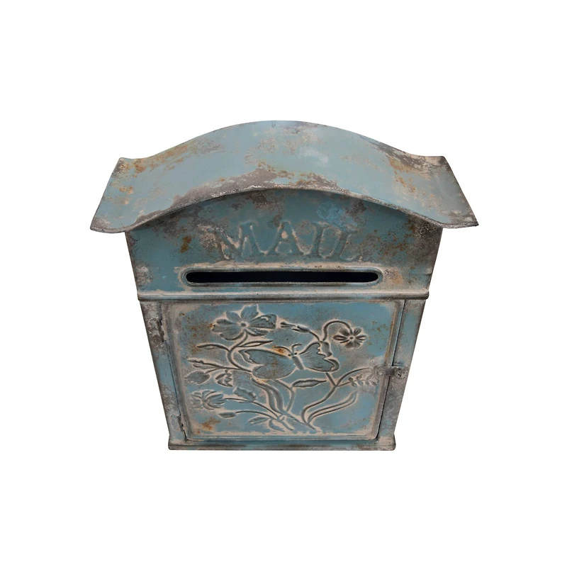 Hello Honey® 12" Distressed Blue Embossed Tin Mail Box