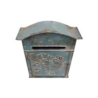 Hello Honey® 12" Distressed Blue Embossed Tin Mail Box