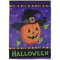 Happy Halloween Pumpkin in a Witch Hat Outdoor Garden Flag, 28" x 40"