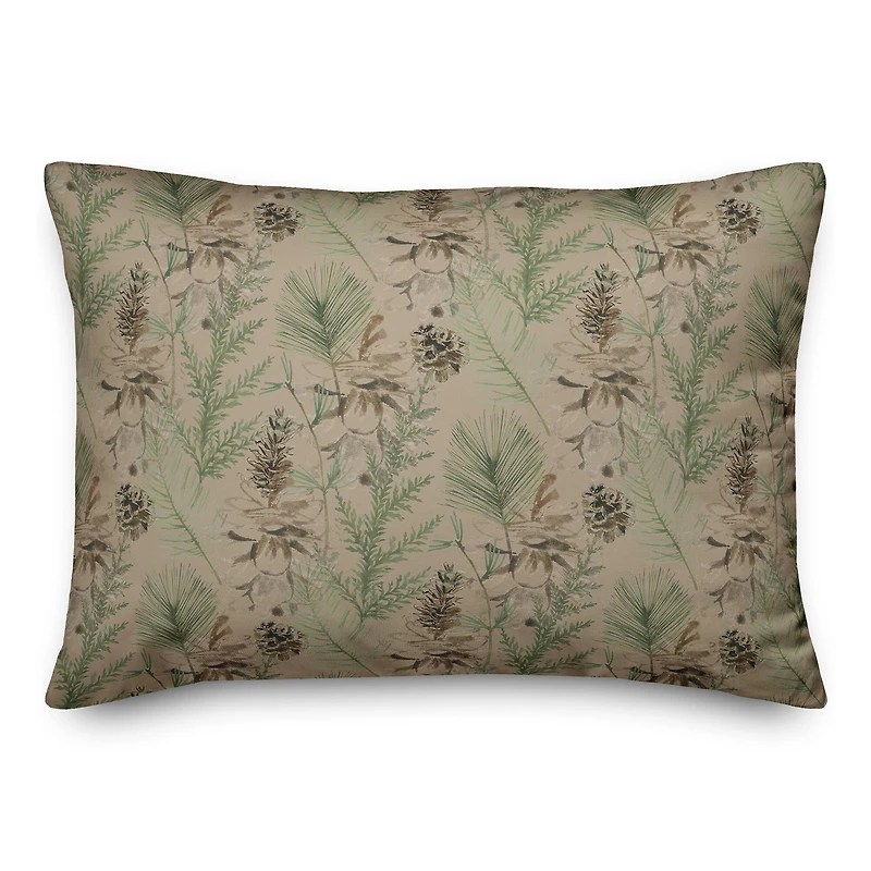 Pinecones & Greenery on Brown Rectangle Throw Pillow