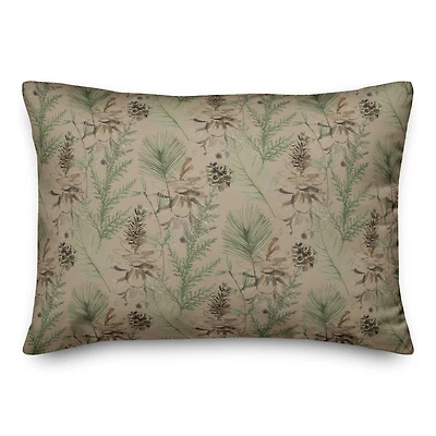 Pinecones & Greenery on Brown Rectangle Throw Pillow