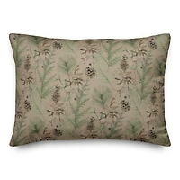 Pinecones & Greenery on Brown Rectangle Throw Pillow