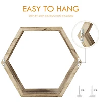 Rustic Brown Floating Hexagonal Shelf Set