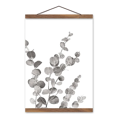 Gray & White Eucalyptus I Teak Hanging Canvas