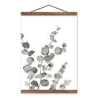 Gray & White Eucalyptus I Teak Hanging Canvas