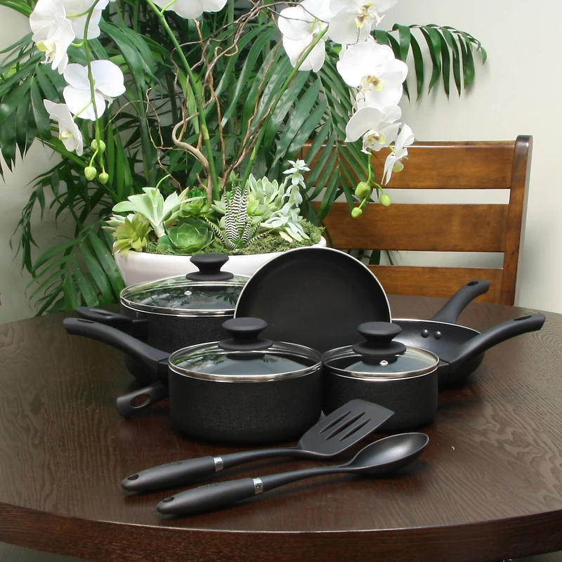 Oster Ashford 10-Piece Black Aluminum Nonstick Cookware Set
