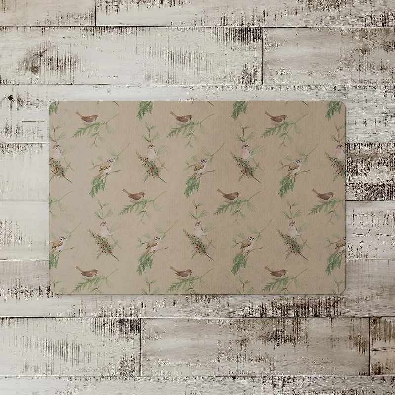 Pine & Birds on Brown Floor Mat