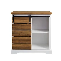 Walker Edison 32" Solid White & Reclaimed Wood Two-Tone Sliding Slat Door Accent Cabinet