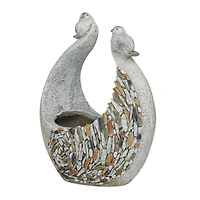 15" Gray Fiberglass Bird Planter with Stone Mosaic Design