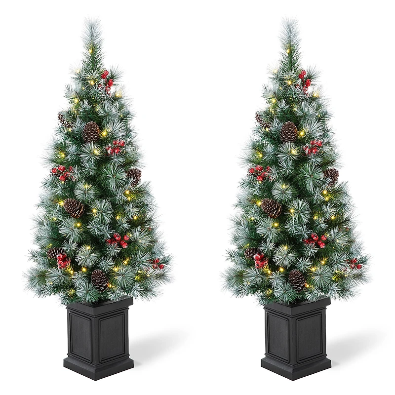 2 Pack 4ft. Pre-Lit Pine Artificial Christmas Porch Tree, Warm White LED Lights