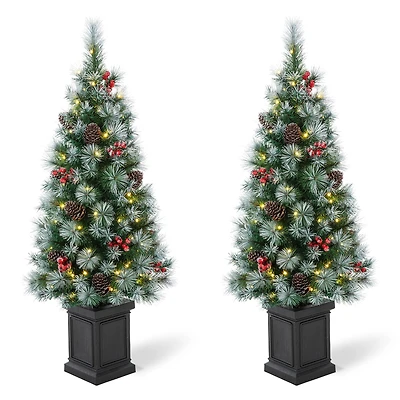 2 Pack 4ft. Pre-Lit Pine Artificial Christmas Porch Tree, Warm White LED Lights