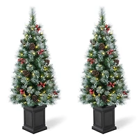 2 Pack 4ft. Pre-Lit Pine Artificial Christmas Porch Tree, Warm White LED Lights