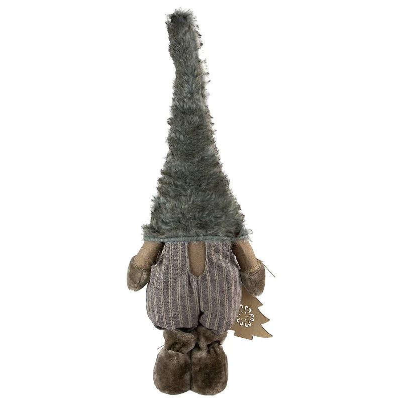 33" Gray & White Woodland Gnome with Striped Pants Christmas Figurine