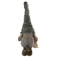 33" Gray & White Woodland Gnome with Striped Pants Christmas Figurine