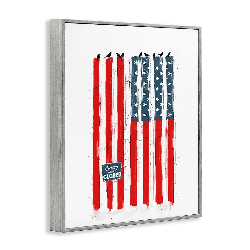 Stupell Industries American Flag Birds on Wall Political Statement Framed Giclee Art