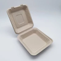 9" Natural Beige Single-Compartment Hinged Compostable Take Out Containers, 200ct.