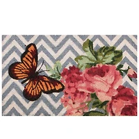 Gray Chevron & Butterfly Floral Doormat
