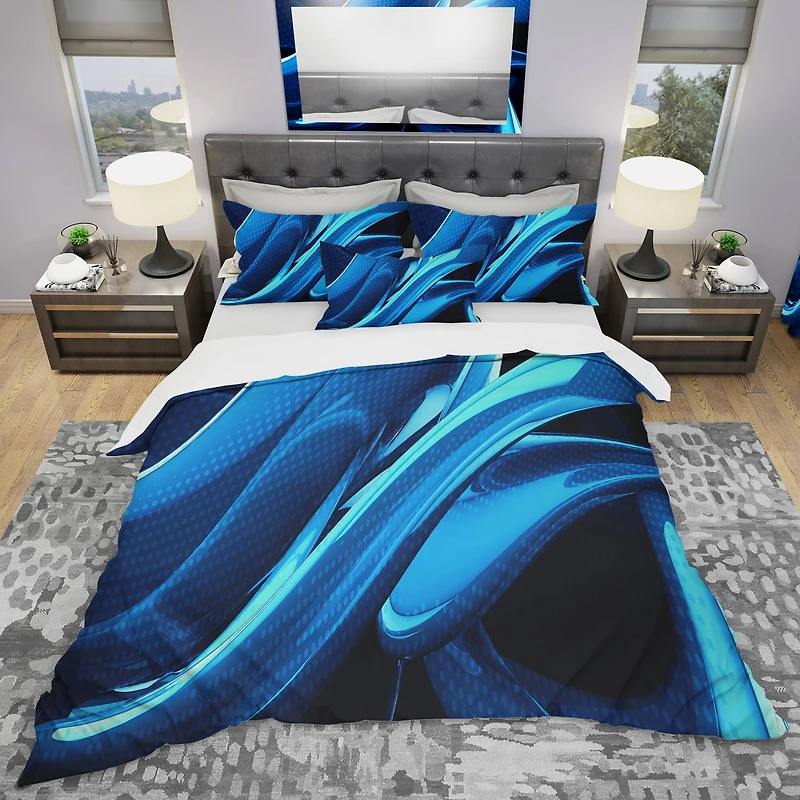 Designart 'Liquid Blue Abstract' Modern & Contemporary Bedding Set