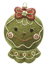 5.5" Glittered Green & Red Shatterproof Gingerbread Head Christmas Ornament