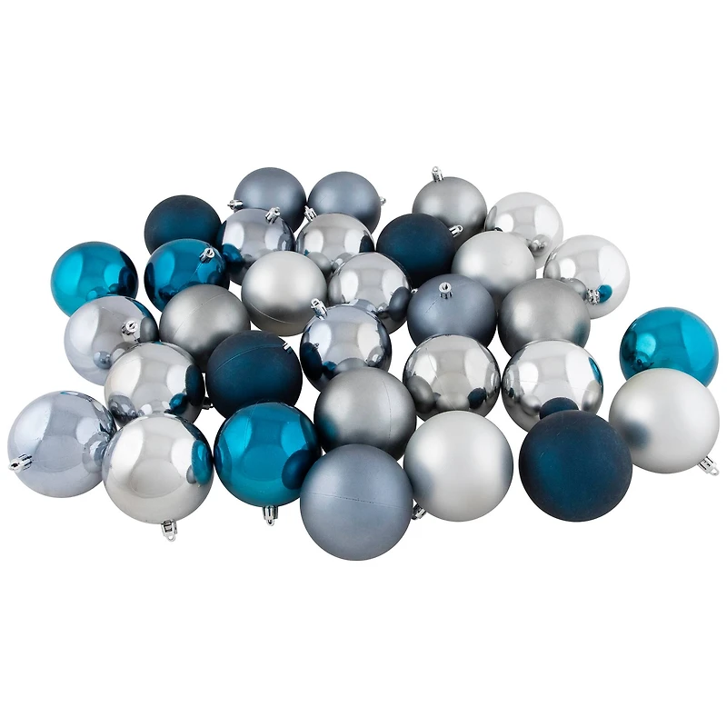 Shatterproof 2-Finish Christmas Ball Ornaments - 3.25" (80mm) - Blue and Silver - 32ct