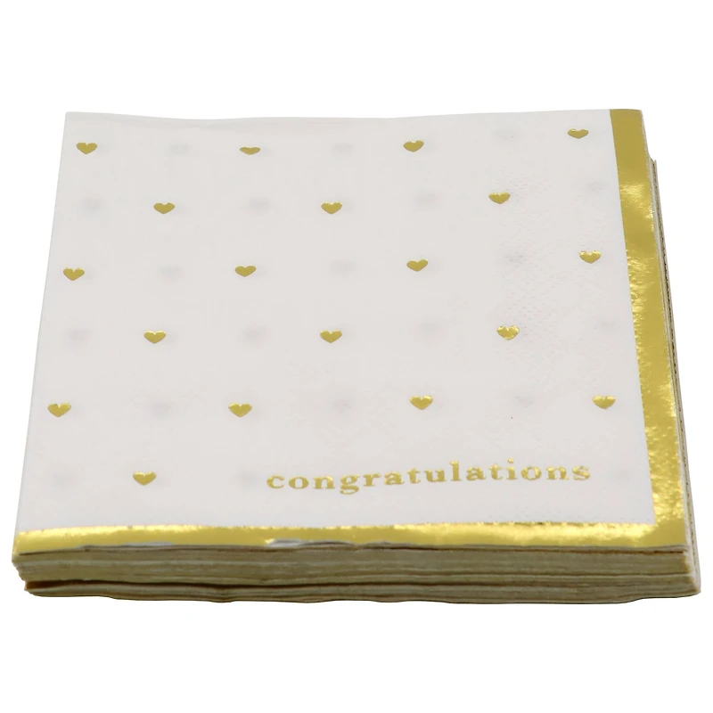 Gold & White Congratulations Hearts Beverage Napkins, 20ct. by Celebrate It™