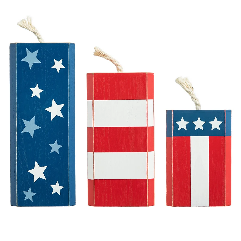 Glitzhome® Wooden Patriotic America Firecracker Table Décor Set