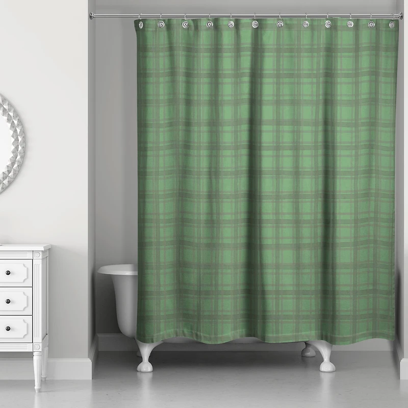 Green Plaid Pattern Shower Curtain
